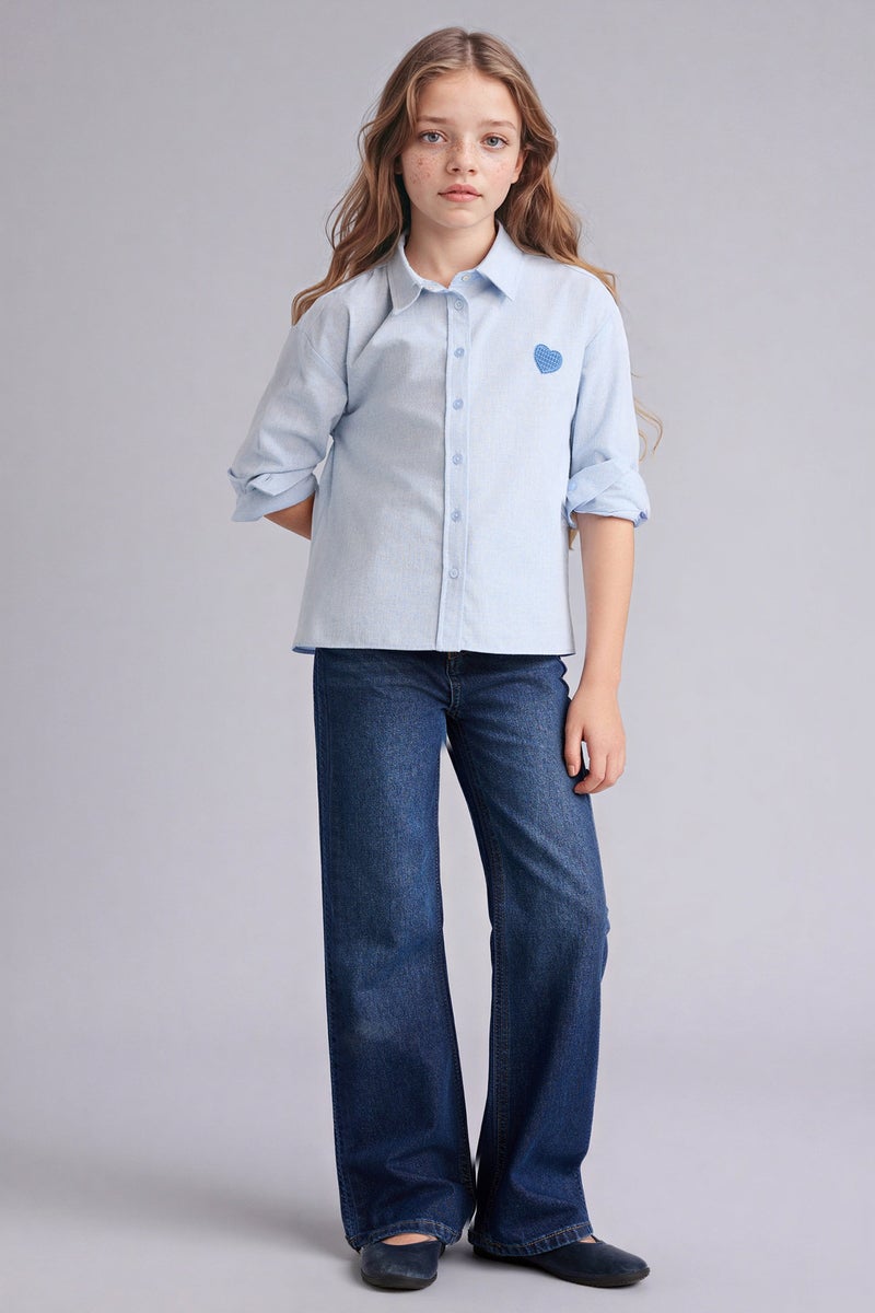 DeFacto Blue Girl Regular Fit Long Sleeve Poplin Shirt Casual - Image 4